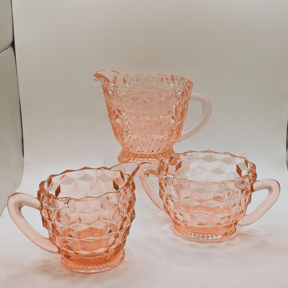 Vintage Pink Glass Pitcher and Creamer Set